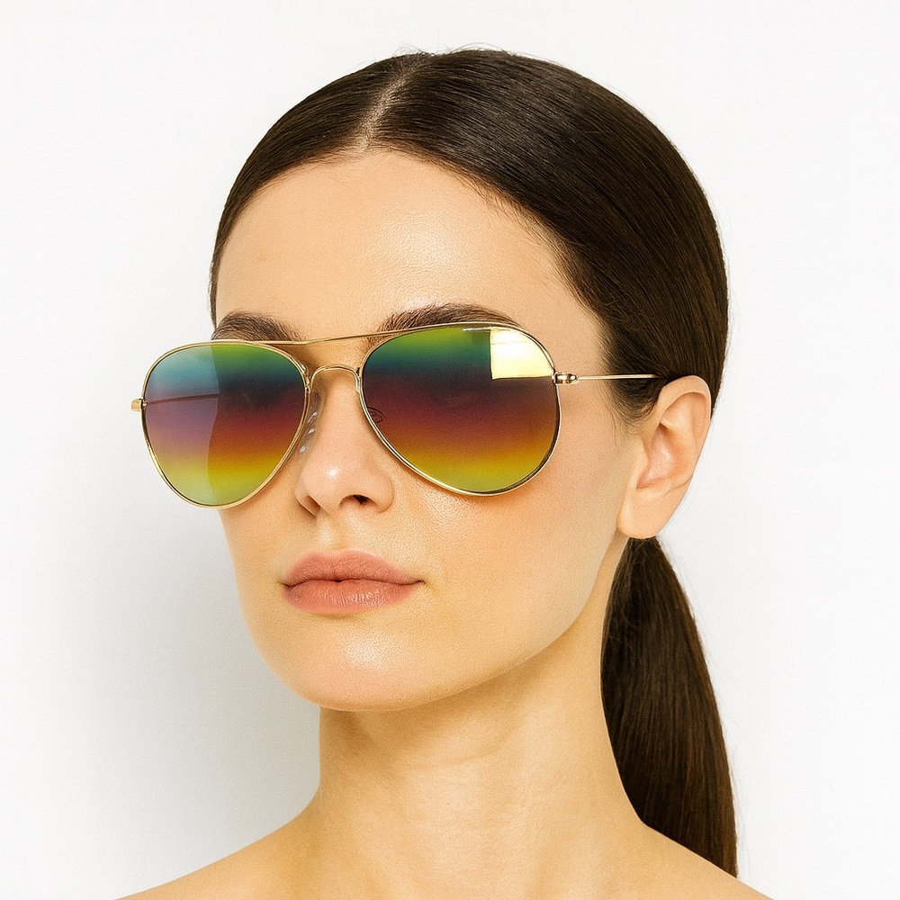 Rainbow Gradient Aviator Sunglasses With Gold Met… - image 1